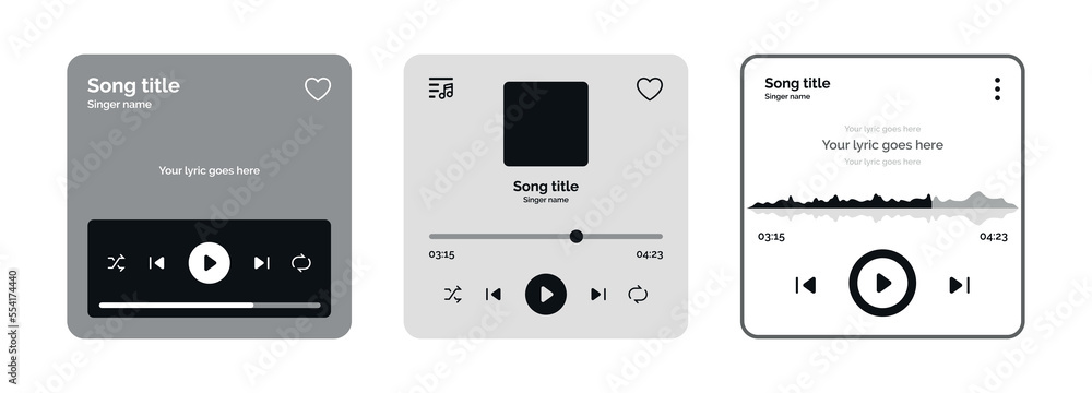 Set of usic media player interface template vector design icons for music application - obrazy, fototapety, plakaty 