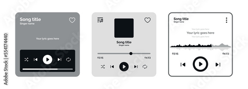 Set of music media player interface template vector design icons for music application photo