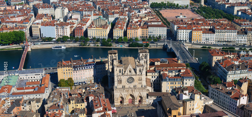 Aerial iew of Saint-Jean cathedral in Lyon