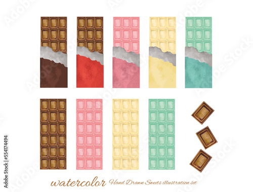 水彩テクスチャの板チョコ4色セット