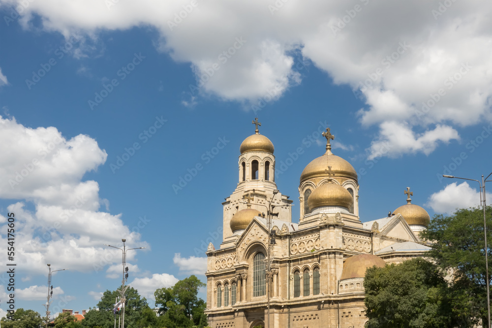  The Cathedral of the Assumption in Varna, Bulgaria. Byzantine style church with golden domes