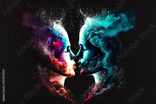 abstract illustration on the theme of love and relationships in a couple between lovers, the concept of the holiday of Valentine's Day © Ivan Traimak