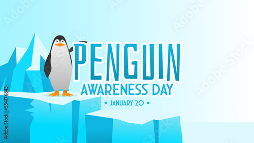 Penguin awareness day background vector flat style. Suitable for poster, cover, web, social media banner.