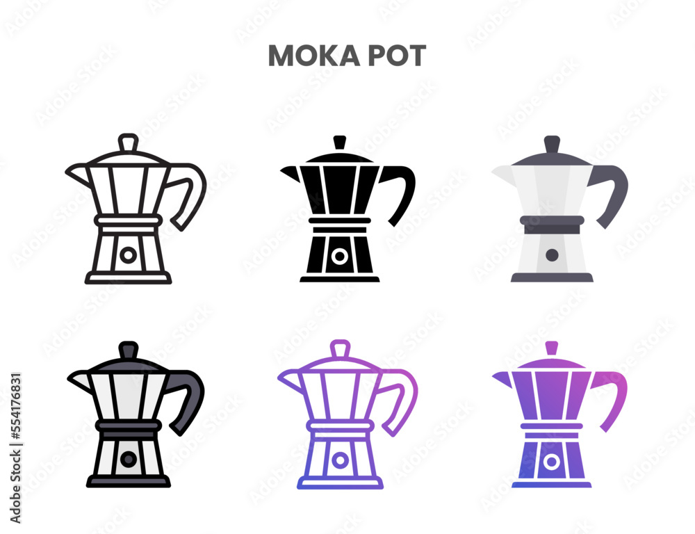 Moka pot icons vector illustration set line, flat, glyph, outline color gradient. Great for web, app, presentation and more. Editable stroke and pixel perfect. Moka pot icons vector illustration set line, flat, glyph, outline color gradient. Great for web, app, presentation and more. Editable stroke and pixel perfect.