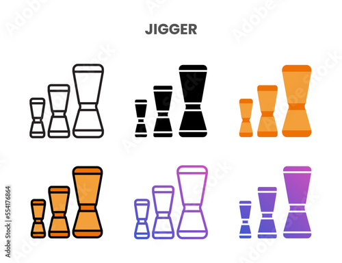 Jigger icons vector illustration set line, flat, glyph, outline color gradient. Great for web, app, presentation and more. Editable stroke and pixel perfect.