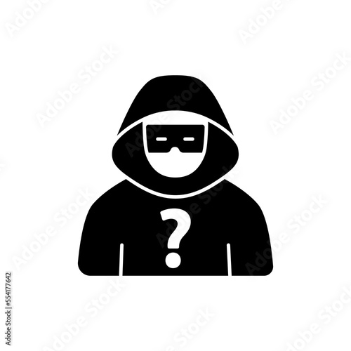 Anonymous person sign with hidden, covered and masked face.  mysterious strange man, Unknown character. Vector illustration, simple icon.