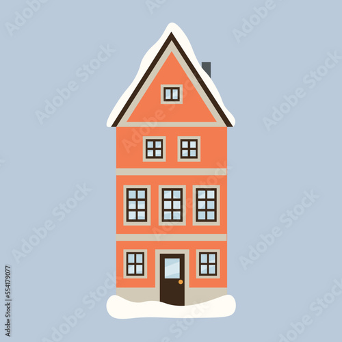 Cozy house with snow on lig...