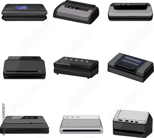 food vacuum sealer set cartoon. plastic bag, technology machine, meat helthy, cuisine kitchen, cooking food vacuum sealer vector illustration