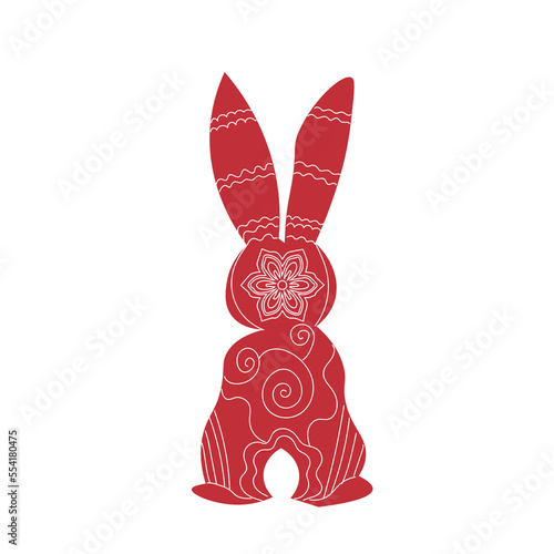 Red Chinese New Year bunny on white background, back view