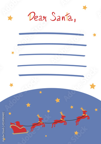 Mockup of letter to Santa Claus with Christmas reindeer and sledge