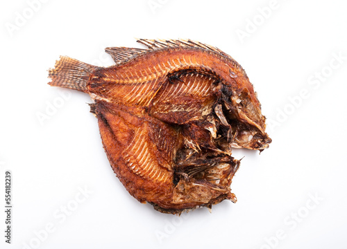 fried tilapia, freshwater fish isolated on white background
