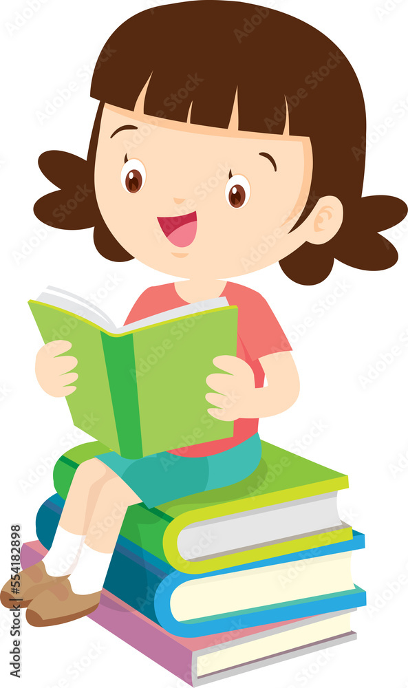 children reading books Cartoon Studying kid Reading Book While Sitting be happy