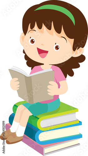 children reading books Cartoon Studying kid Reading Book While Sitting be happy