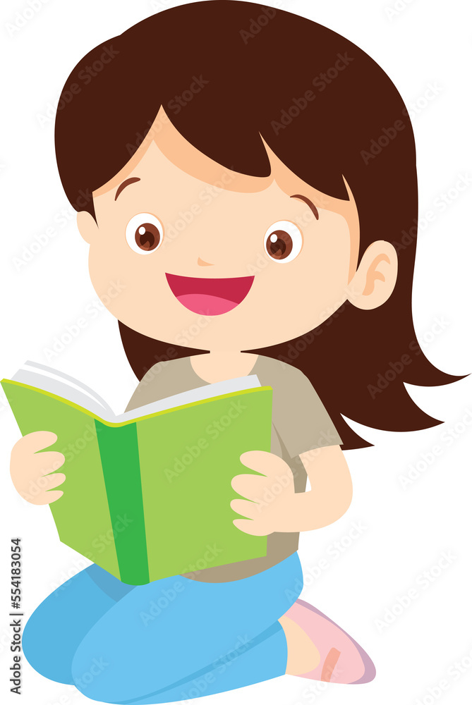 children reading books Cartoon Studying kid Reading Book While Sitting be happy
