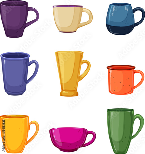 cup ceramic set cartoon. mug drink, coffee food, porcelain tea, empty beverage, pottery cup ceramic vector illustration