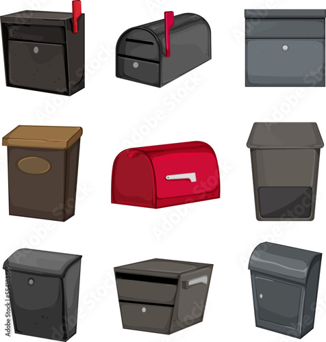 mailbox letter set cartoon. mail box, post envelope, postal send, postbox delivery, email mailbox letter vector illustration