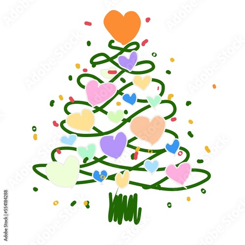 coloring various lagom firs with hatching scribble style. Hand-drawn Christmas trees with toys. ink element for cards, stamps, banners and your creativity
