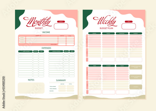 Monthly and weekly budget planner