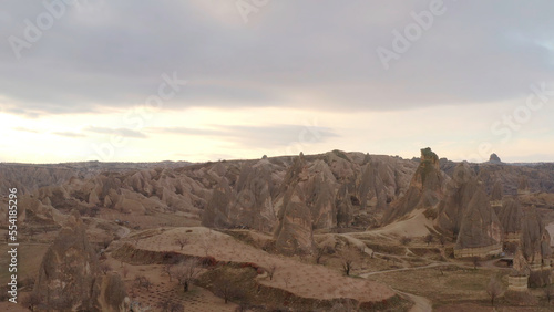 Gray desert mountains. Action.Dusty brown mountains with a gray gloomy sky in the landscape.