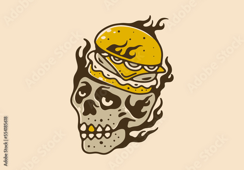 Illustration design of burger on a skull