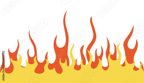 Flame elements on a white background. Horizontal pattern of fire.