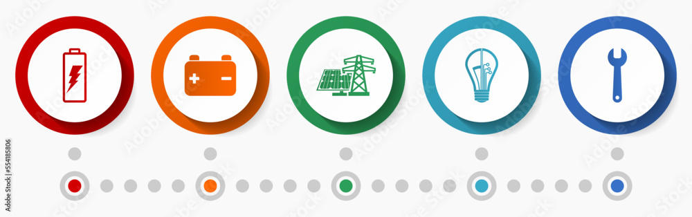 Energy vector icon set, electricity flat design web buttons, industry infographic template Energy vector icon set, electricity flat design web buttons, industry infographic template