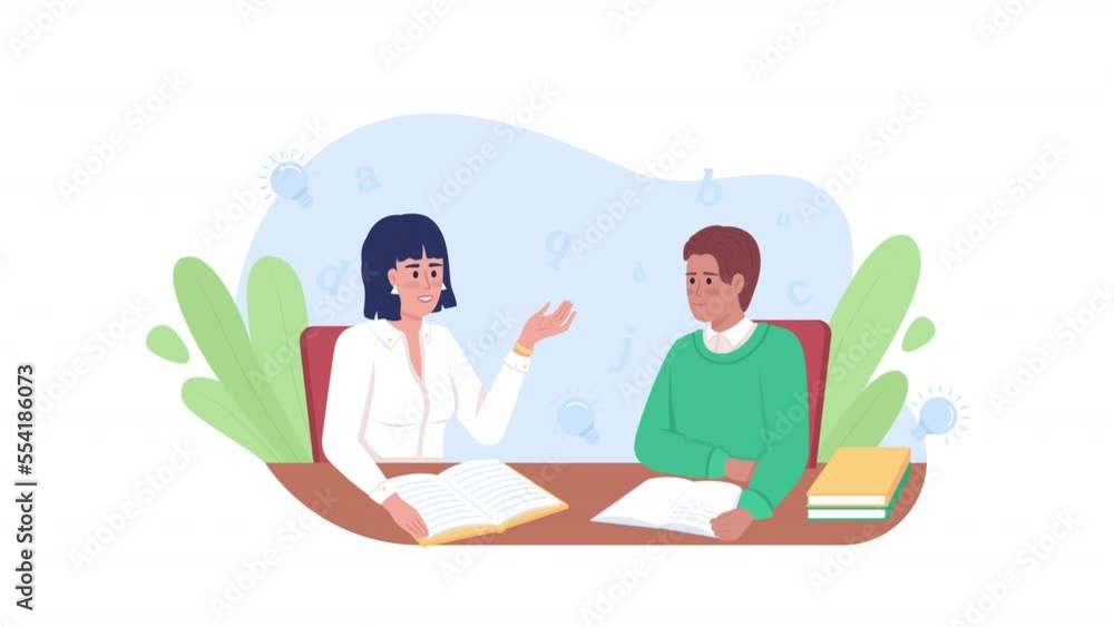 Animated English class concept. Looped 2D cartoon flat characters on white with alpha channel transparency for web design. HD video footage. foreign language tutor creative idea animation Animated English class concept. Looped 2D cartoon flat characters on white with alpha channel transparency for web design. HD video footage. foreign language tutor creative idea animation