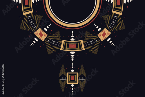 Vector Motif Embroidery ethnic flowers neck line flower Brocade kurta digital artwork textile print on fabric, Illustration