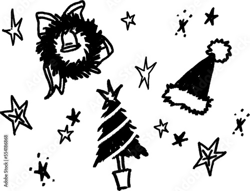 クリスマスっぽい手書きペン画イラスト　色変え自由