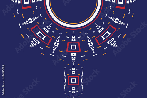 Neck line Pattern Motif A beautiful embroidery neckline design, round swirl motifs, geometrical pattern, and elements, Brocade kurta Aztec style embroidery abstract vector illustration.
