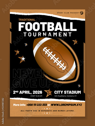 American football tournament poster template with ball