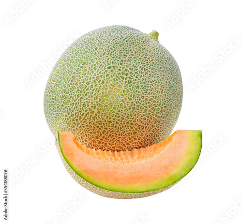 whole and slice of japanese melons, or cantaloupe isolated transparent png