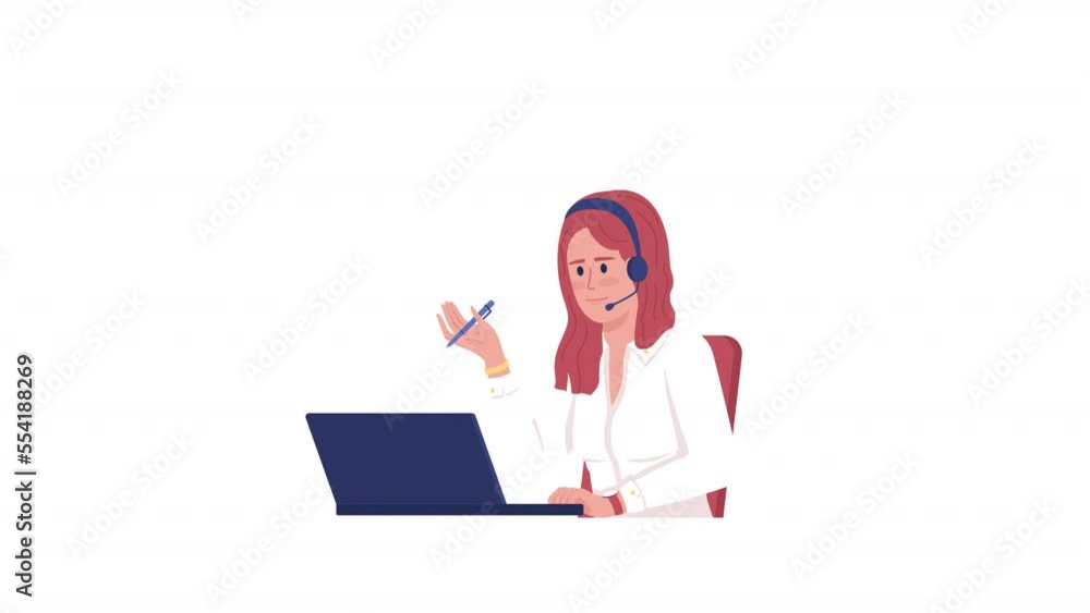 Animated character learns Ukrainian. Freelance translation job. Full body flat person on white background with alpha channel transparency. Colorful cartoon style HD video footage for animation