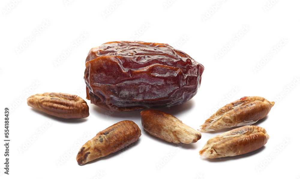 Date pit, seeds isolated on white, top view Date pit, seeds isolated on white, top view