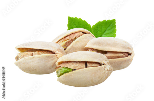 Pistachio nuts with leaf  Isolated on transparent png