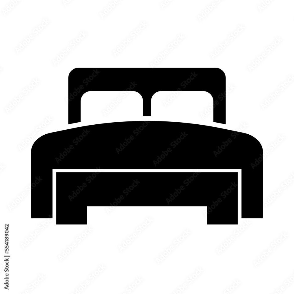 Double bed silhouette icon. Two person bed. Vector. Double bed silhouette icon. Two person bed. Vector.