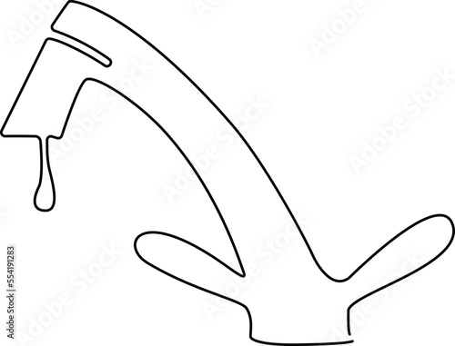Water faucet. Faucet for technical and drinking water. Faucet for pouring filtered water. Continuous line drawing. Vector illustration
