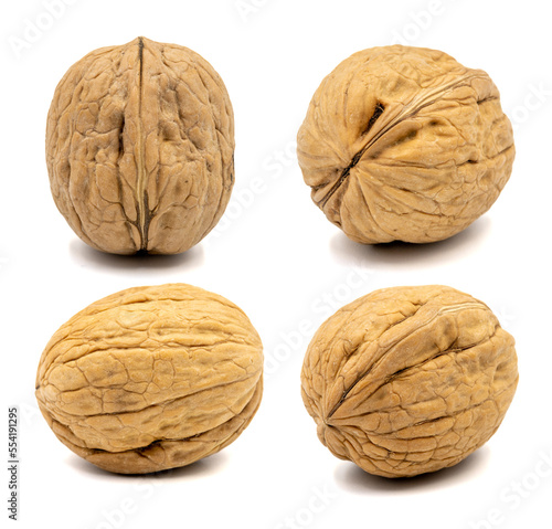 Set of Walnut images. Walnut isolated on a white background. Clipping Path. Full depth of field. close up