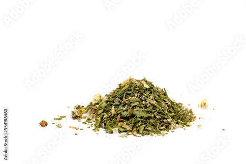 Pile of salted salad herbs isolated on white background