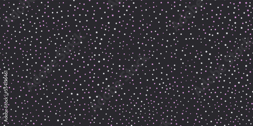 Small pink and white stars on a black canvas. Starry seamless pattern for print and interior design, wallpapers and pillows.