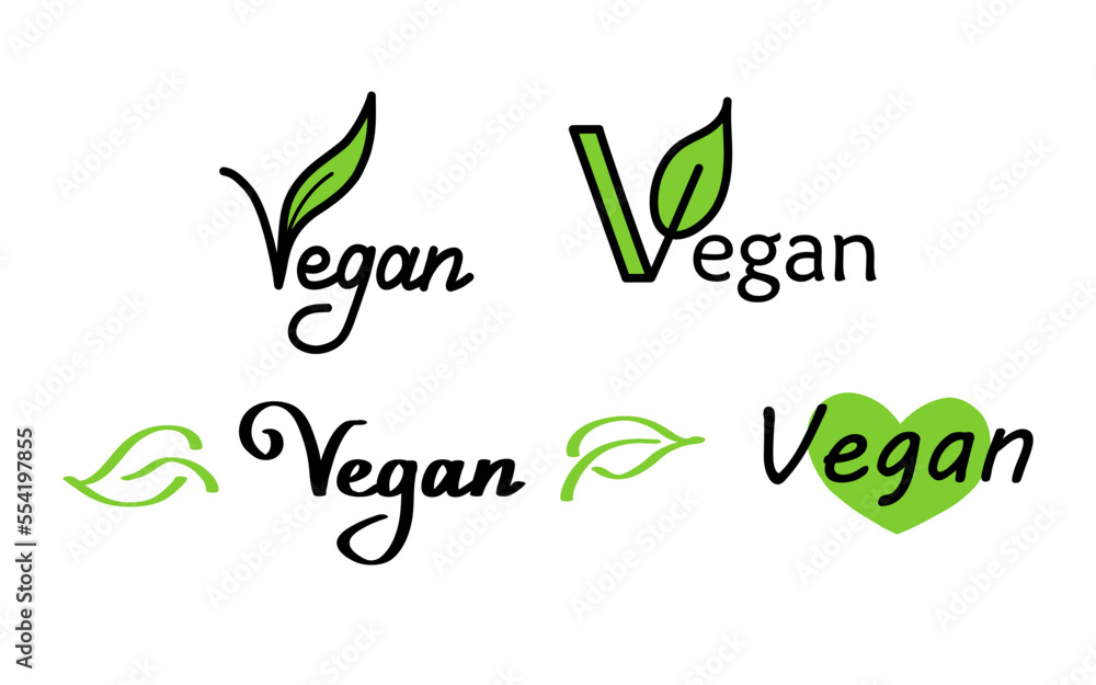 Fototapeta premium Vegan handdrawn text green vector lettering illustration.