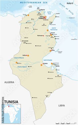 vector map of the north african state of Tunisia