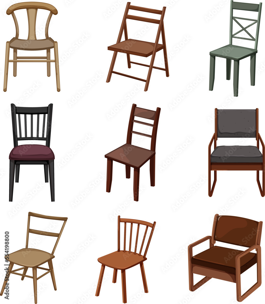 wooden chair set cartoon. furniture interior, seat home, brown object, old modern, room wooden chair vector illustration wooden chair set cartoon. furniture interior, seat home, brown object, old modern, room wooden chair vector illustration