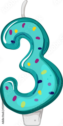 three decoration birthday number candle cartoon. three decoration birthday number candle sign. isolated symbol vector illustration
