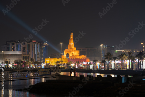 Night view of Doha corniche , Qatar.