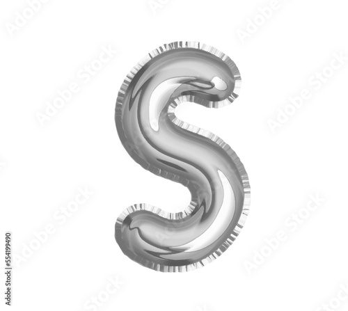 Silver alphabet S air balloon for baby shower celebrate decoration party on transparent background