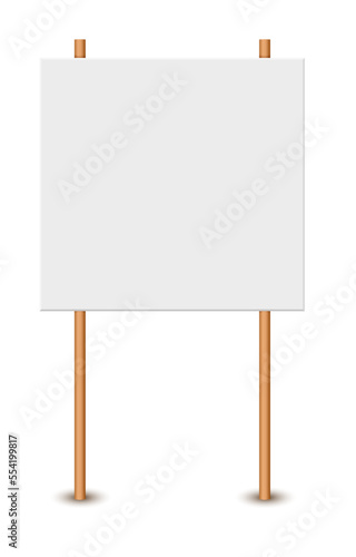 Picket sign, demonstration banners, public transparency, protest placard. Design blank boards with sticks, wooden holders template. Concept sign picket element © YURII