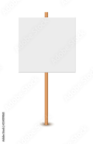 Picket sign, demonstration banners, public transparency, protest placard. Design blank boards with sticks, wooden holders template. Concept sign picket element