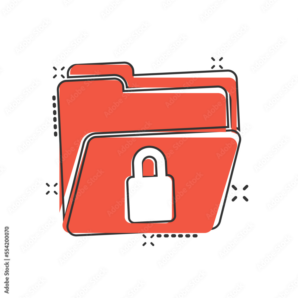 Files folder permission icon in comic style. Document access cartoon vector illustration on isolated background. Secret archive splash effect sign business concept. Files folder permission icon in comic style. Document access cartoon vector illustration on isolated background. Secret archive splash effect sign business concept.