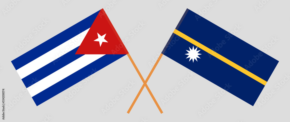 Crossed flags of Cuba and Nauru. Official colors. Correct proportion